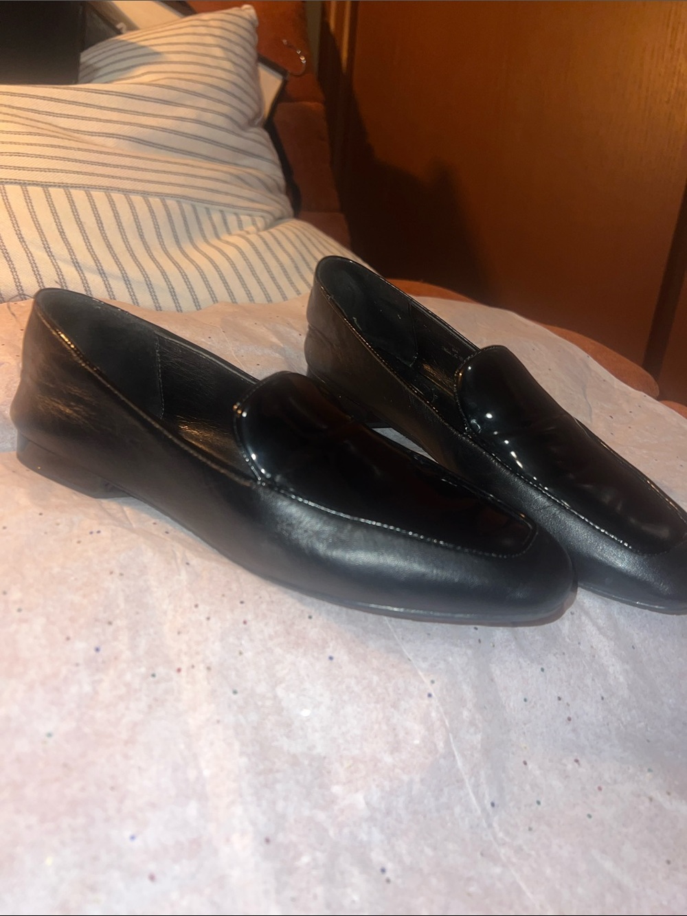Donald J Pliner Black Leather Patent Loafers Square Toe